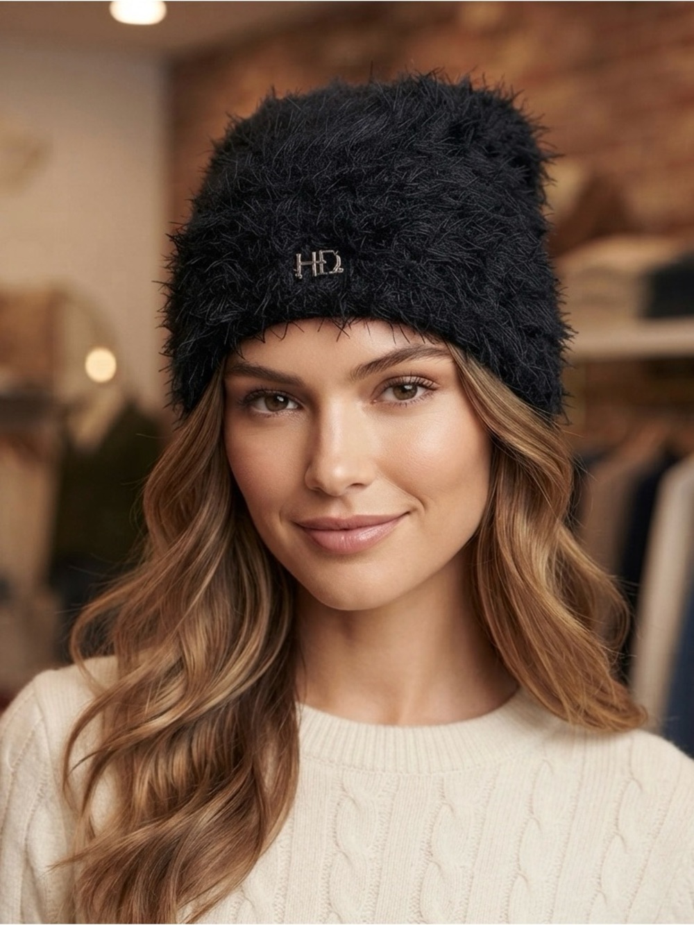 Harley-Davidson Black Fuzzy Women's Beanie with HD Logo